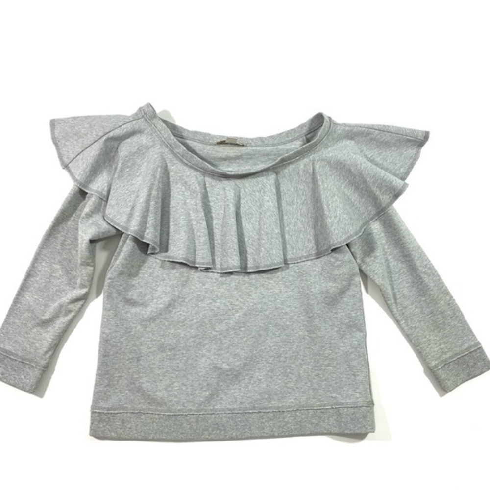 Boston Proper Off Shoulder Shirt Grey Ruffle Size Medium Long Sleeve